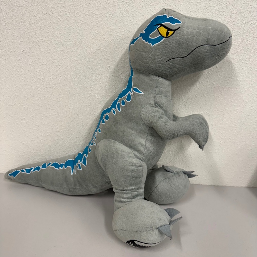 Jurassic World Blue Velociraptor Plush Kids 17in Grey Excellent Standing Dino